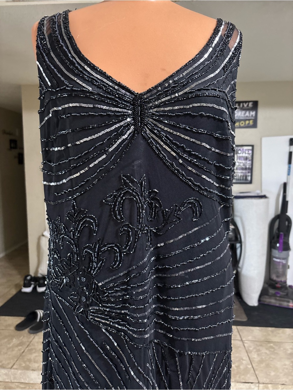 Midnight Velvet Black Sequin-Embellished V-Back Prom Dress